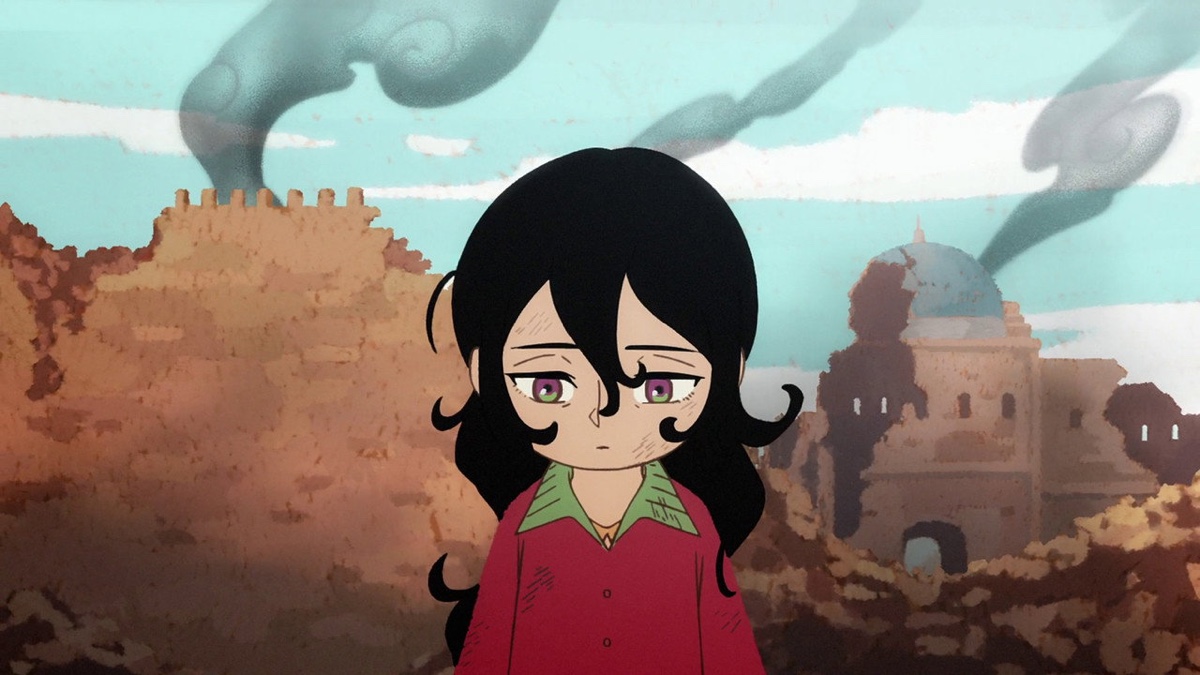 Jaadugar: A Witch in Mongolia - Sitara with her city burning behind her