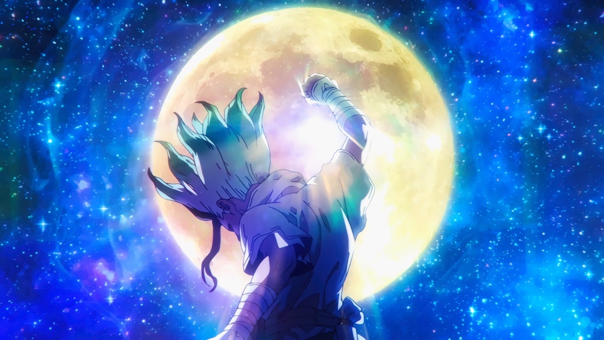 Senku looking up at the moon in the Dr. STONE finale