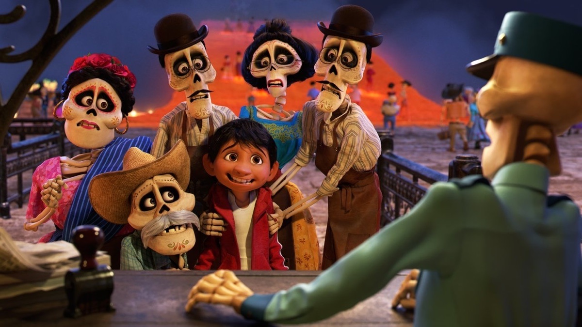 Coco - Miguel with his skeleton relatives at the gateway to the Land of the Dead