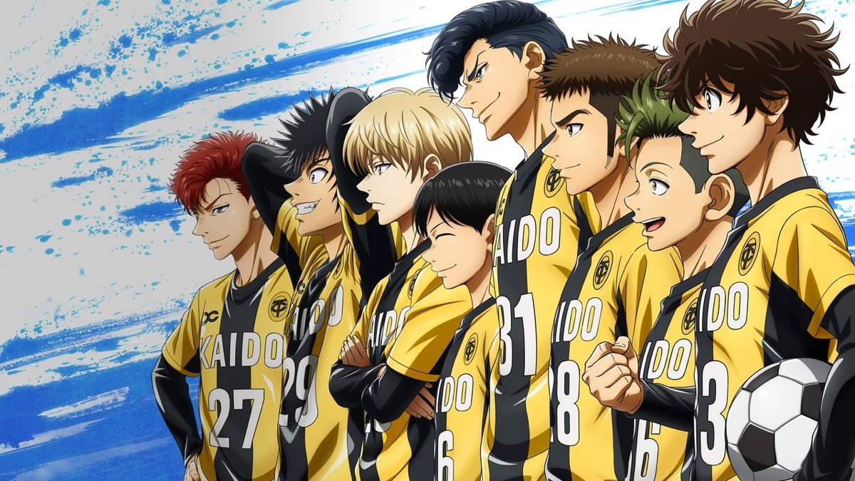 Aoashi key visual - Ashito Aoi and the Tokyo City Esperion youth team in yellow kits