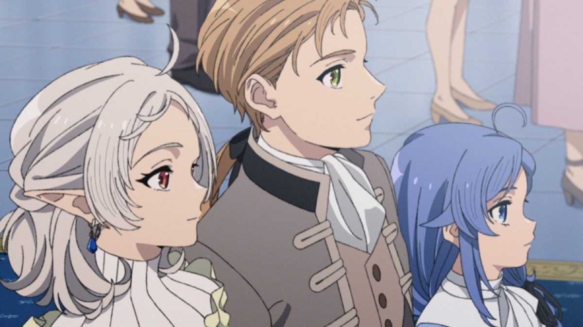 Mushoku Tensei Season 3 - Sylphie, Rudeus and Roxy at a family celebration in episode 5